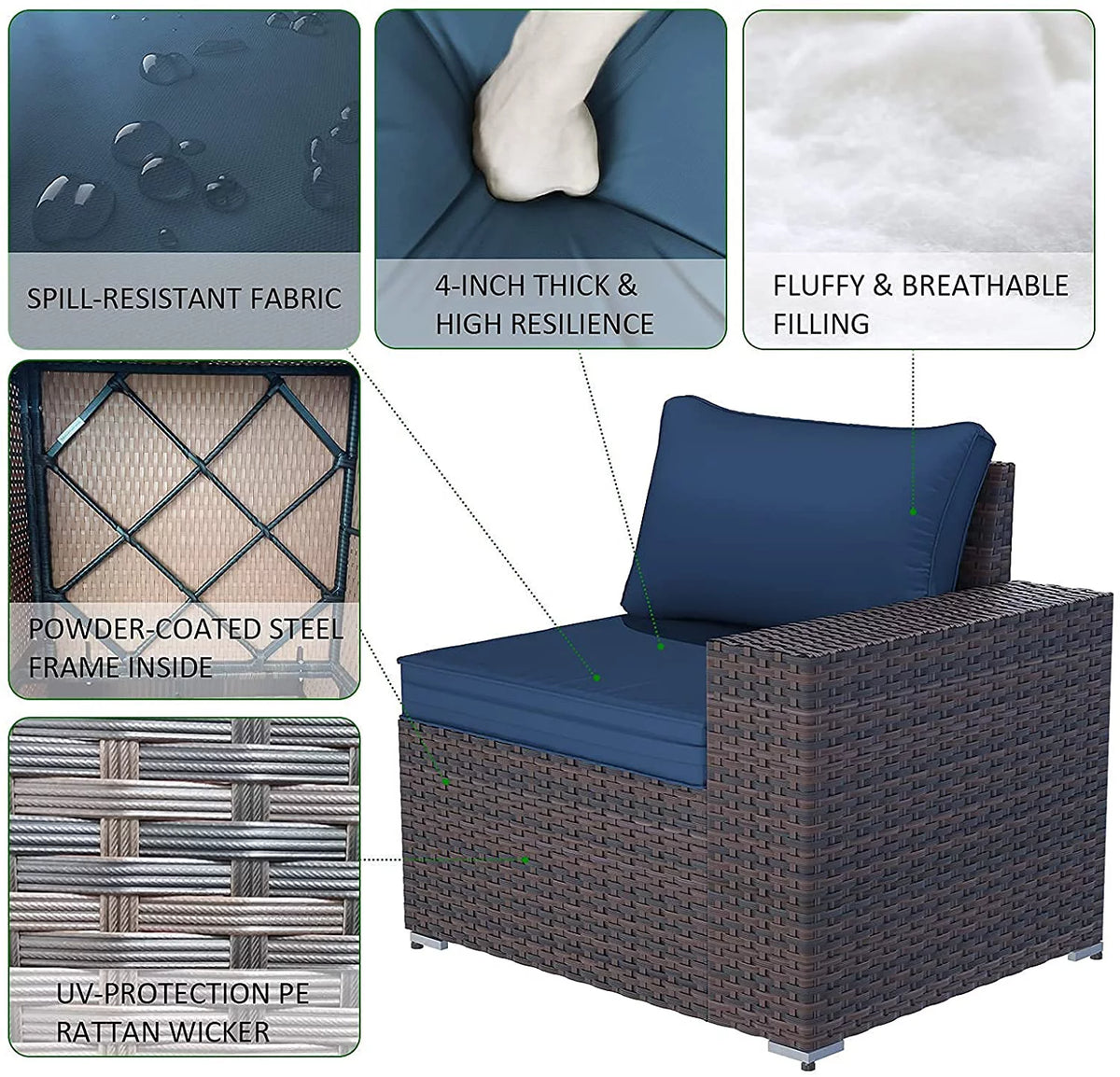 6 Piece PE Rattan Wicker Patio Sofa Set V1597