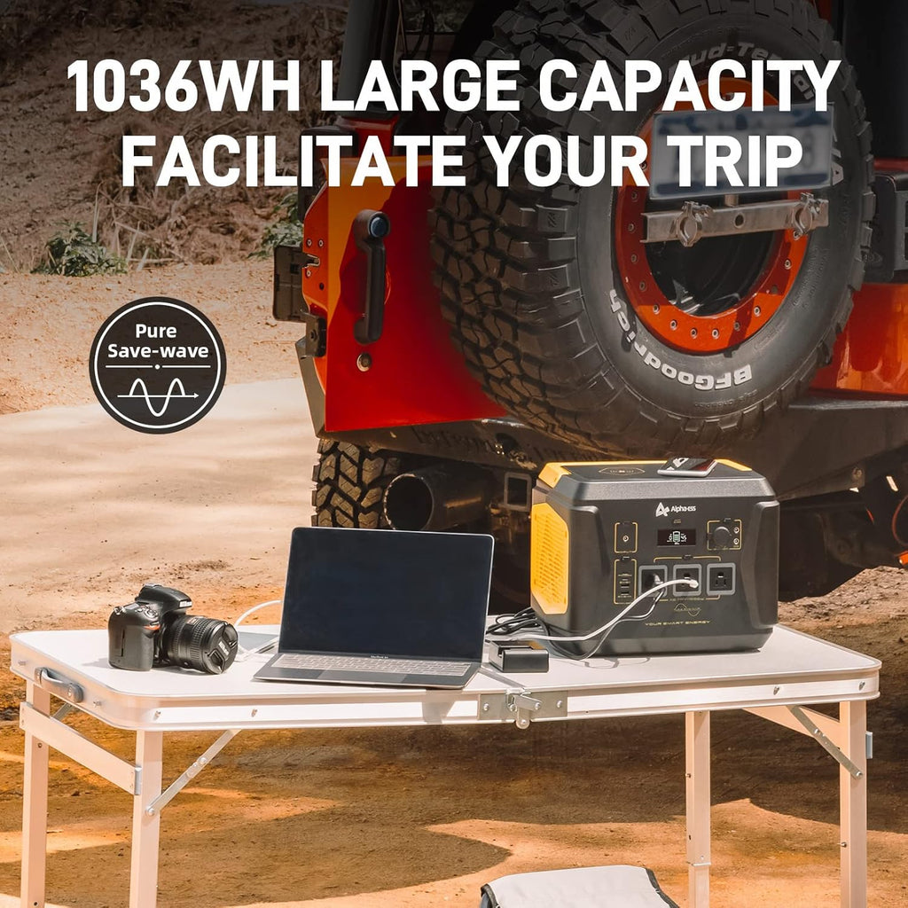Portable Power Station with 1036Wh Capacity 3x110V Pure Sine Wave AC Outlet USB PD100W Wireless Charging LED Surface Light E9307