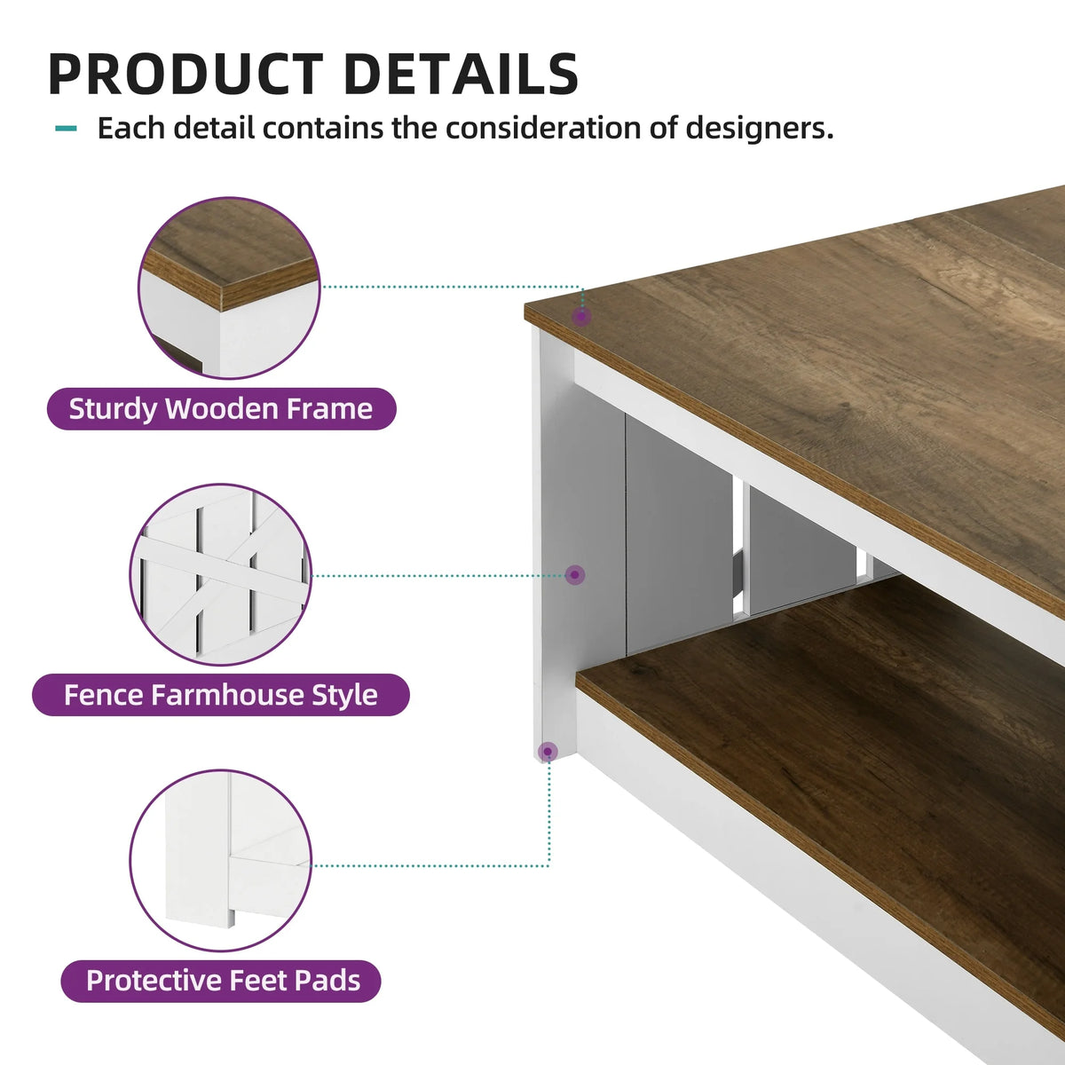 Square Wood Coffee Table with Storage C22068
