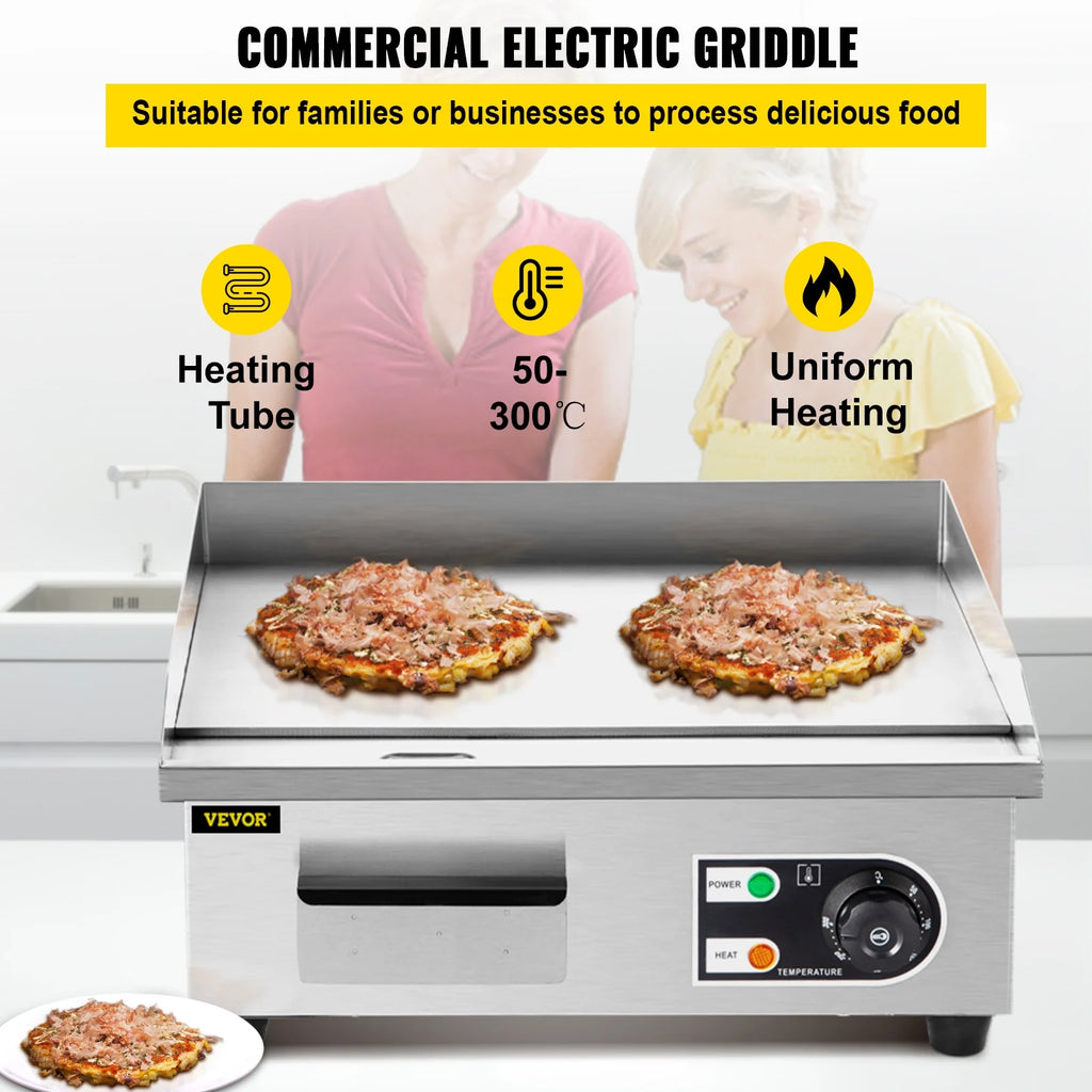 14" Electric Countertop Flat Top Griddle 1500W Non-Stick Stainless Steel S6387