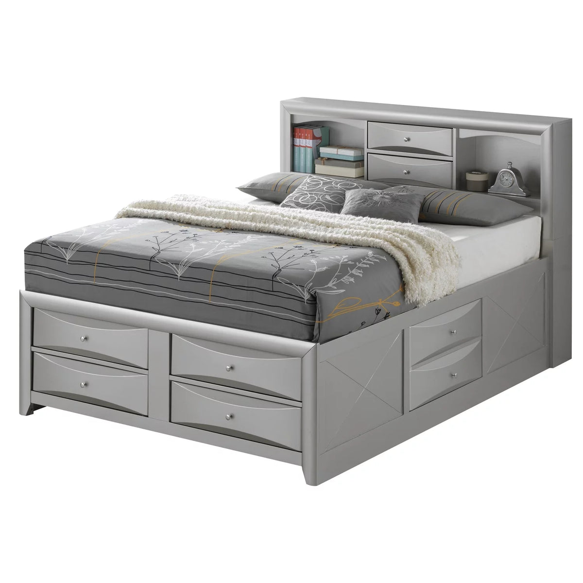 Queen Storage Bed Silver Champagne S937