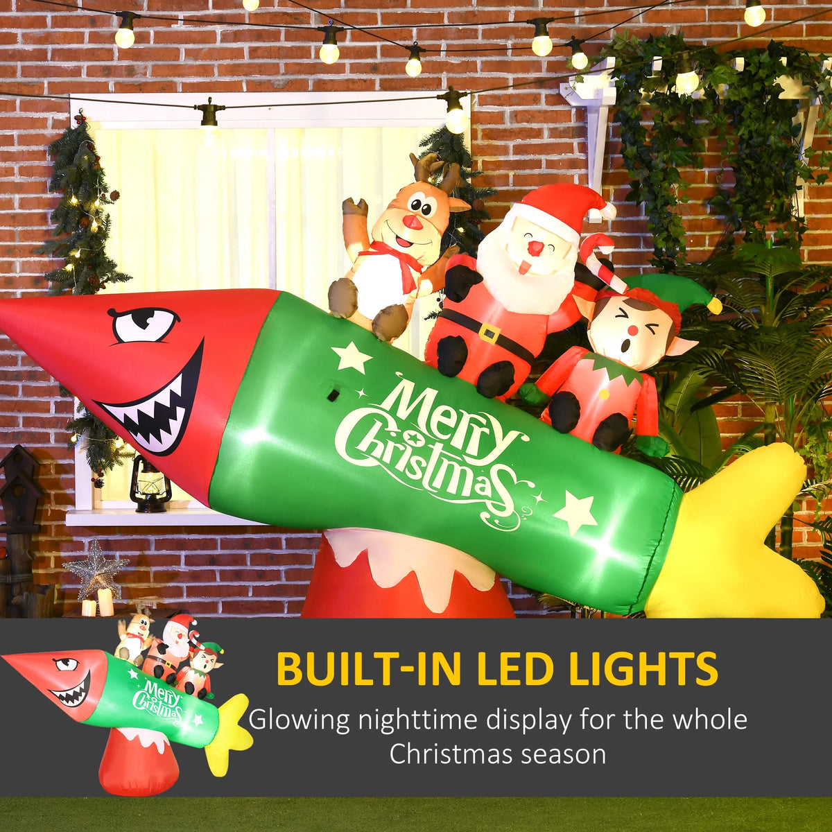 Inflatable Christmas Rocket with Santa Claus LED Yard Display Y91574