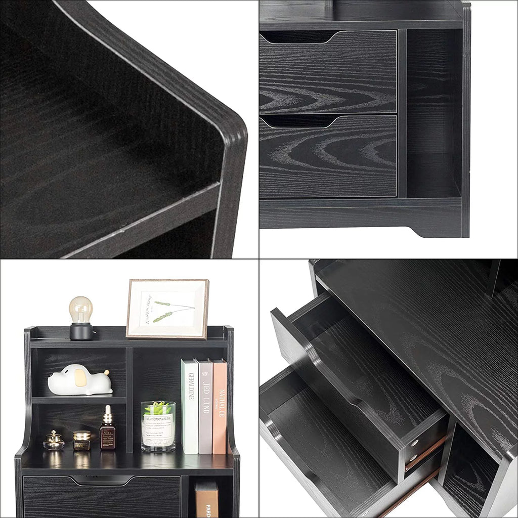 Black Wooden Bedside Table with 2 Drawers X1031