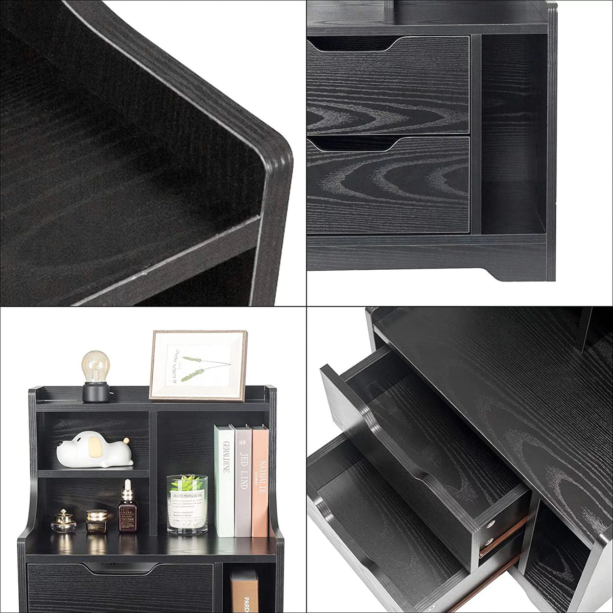 Black Wooden Bedside Table with 2 Drawers X1031