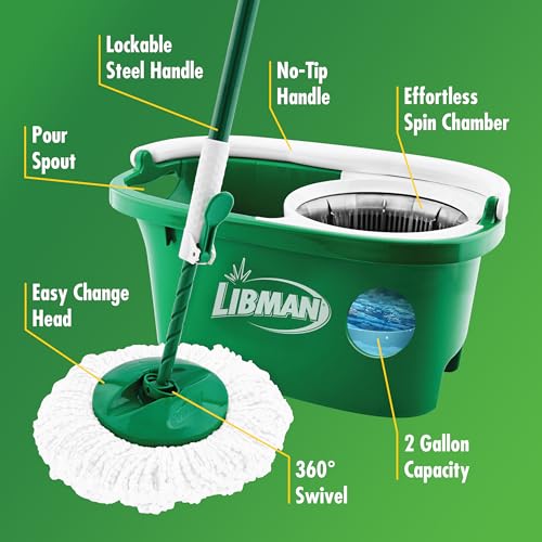 Spin Mop System with Bucket and Wringer, Includes 2 Replacement Heads P542847