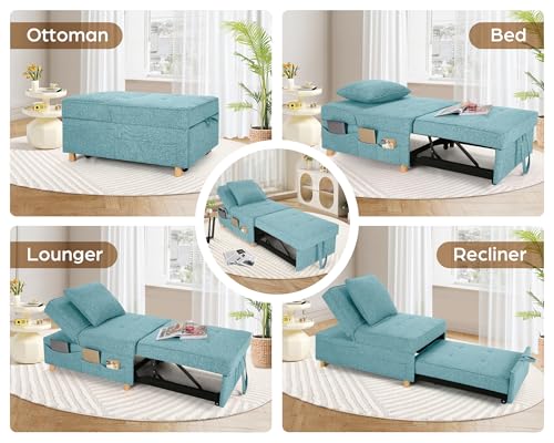 Black Linen Fabric 4-in-1 Convertible Sleeper Sofa Chair Bed O151