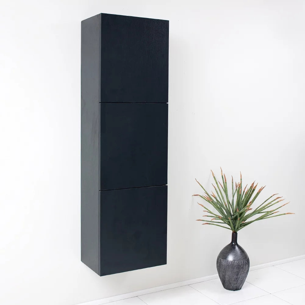 Black Bathroom Linen Side Cabinet with 3 Storage Areas R650