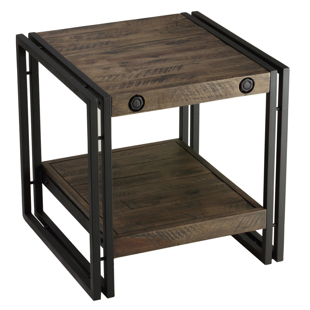 Solid Wood End Table with Black Metal Frame J8083