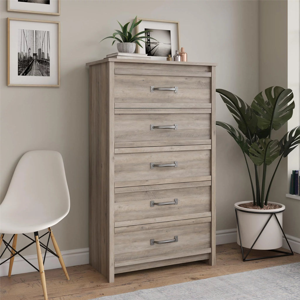 Rustic Ranch 5 Drawer Dresser, Ivory Oak R87697