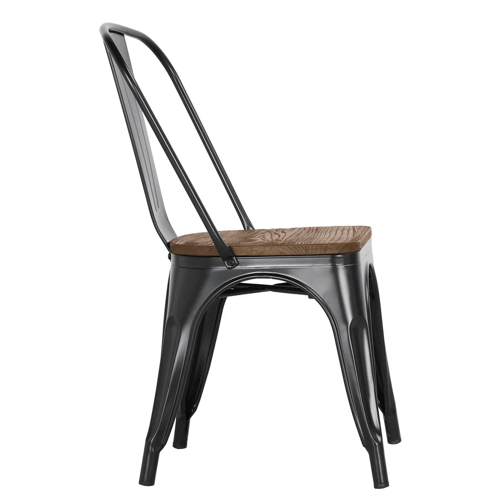Black Metal Dining Chair with Wood Seat, Set of 4 Y7743