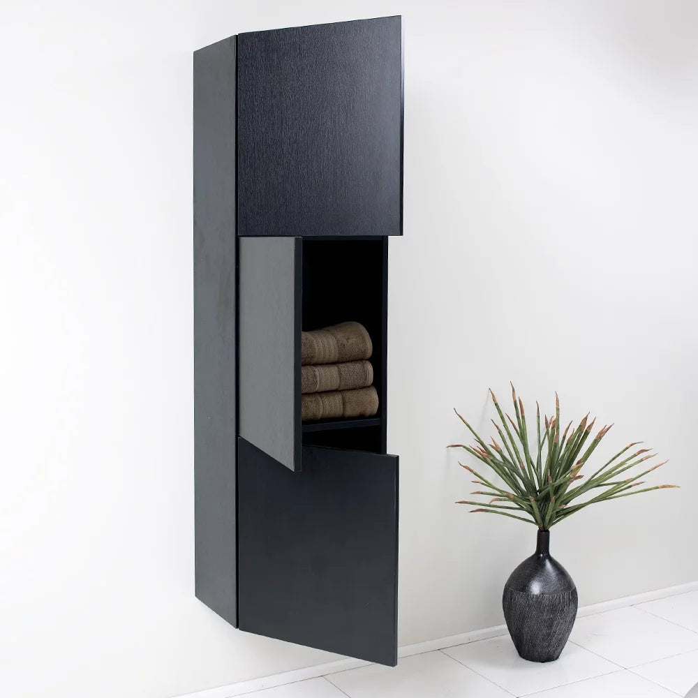 Black Bathroom Linen Side Cabinet with 3 Storage Areas R650