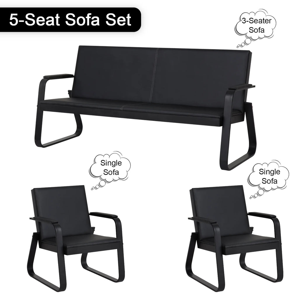 Black Leather Guest Reception Chairs with Steel Frame O939