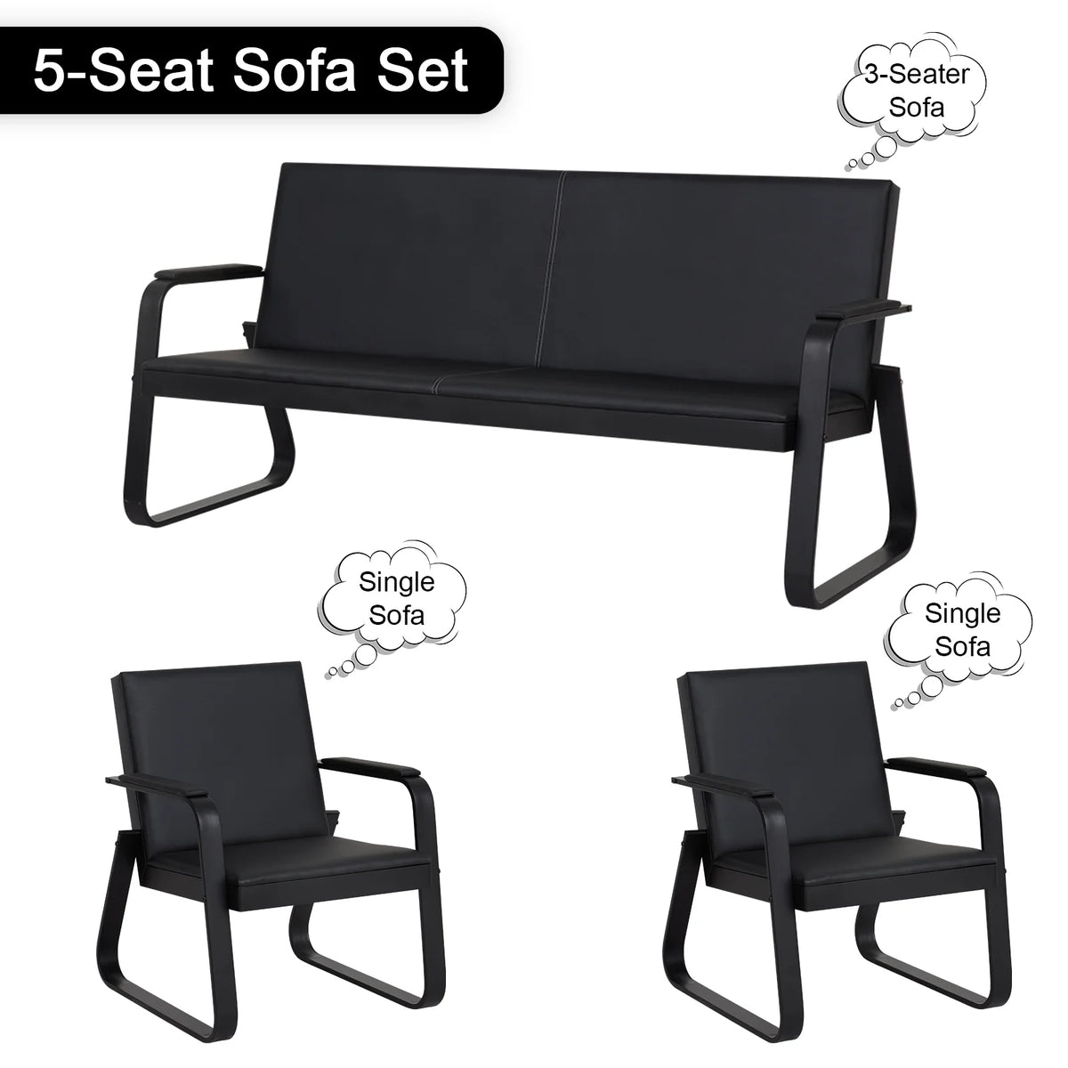 Black Leather Guest Reception Chairs with Steel Frame O939