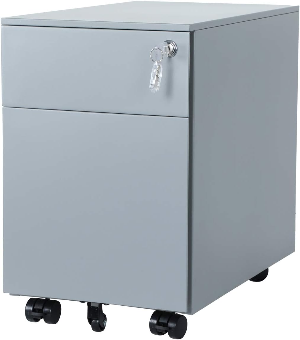 Silver Steel File Cabinet 2 Drawers with Lock N21325
