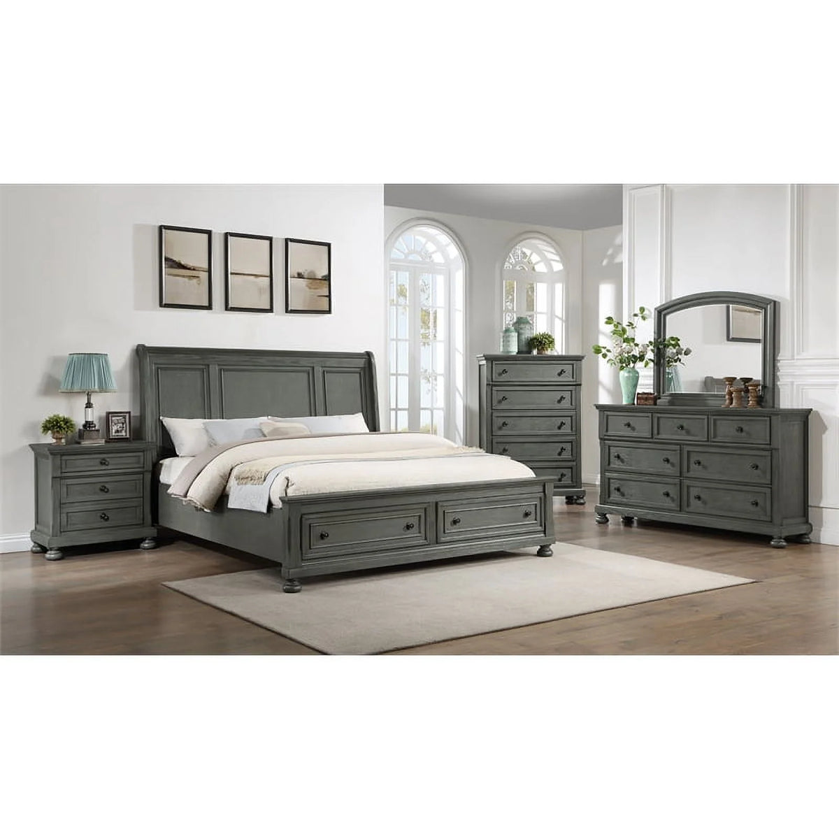 5PC King Bedroom Set with Wood & Rustic Gray Finish A14913