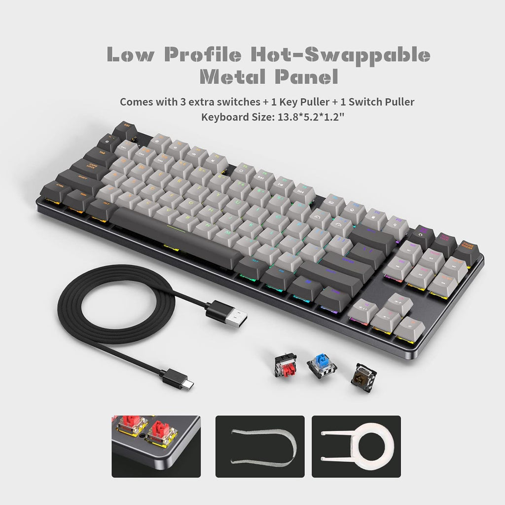 87 Keys RGB Mechanical Keyboard, Low Profile Aluminum TKL Hot-Swappable Ultra-Slim Y6820