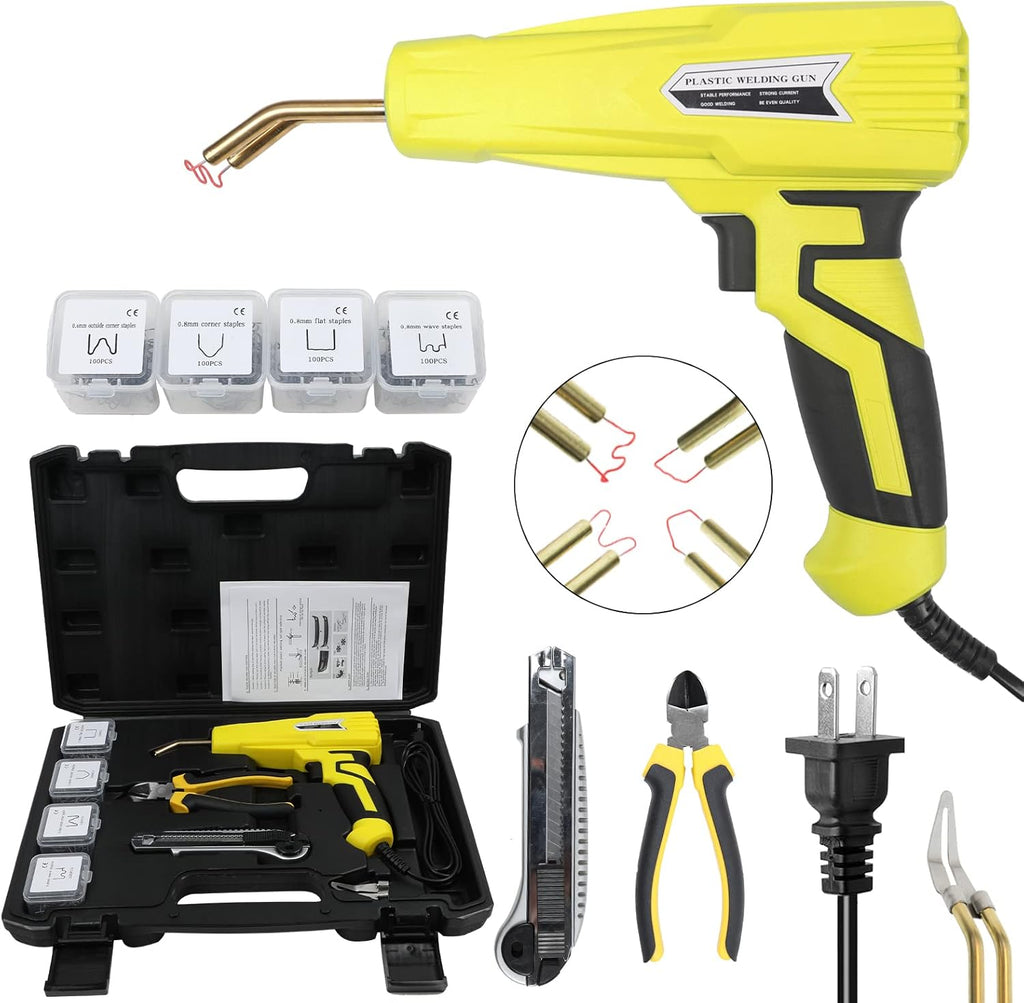 110V 100W Plastic Welding Machine with 400pcs Staples, Hot Stapler Plastic Repair Tools (Yellow) A421343