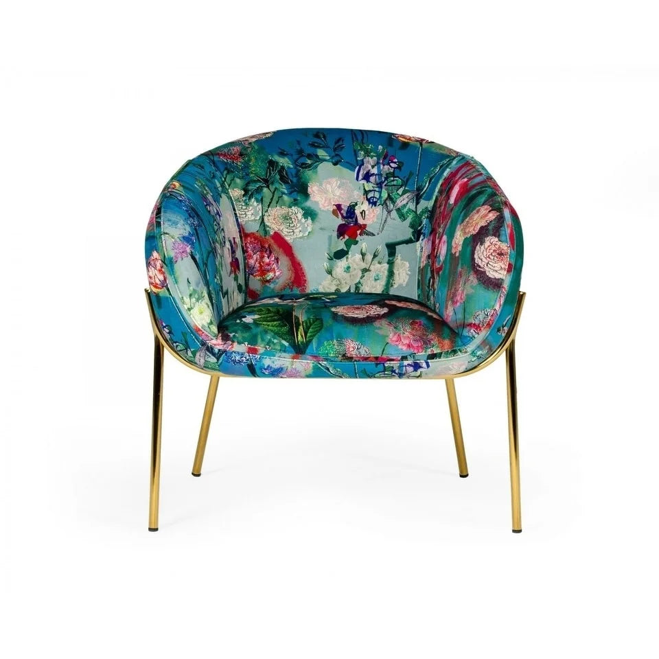 Contemporary Floral Velvet Accent Chair Y7327