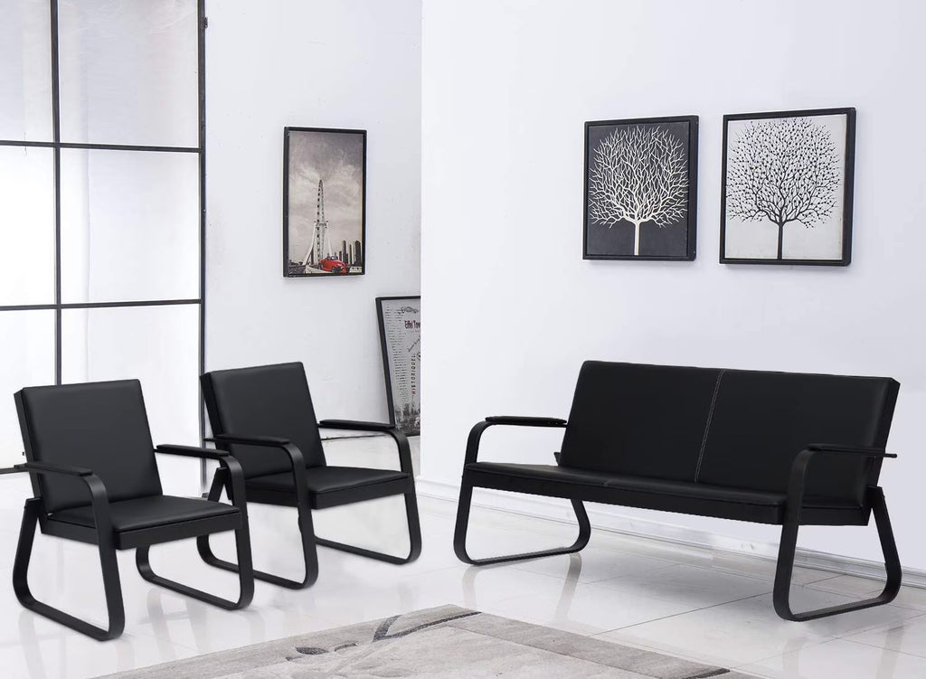 Black Leather Guest Reception Chairs with Steel Frame O939