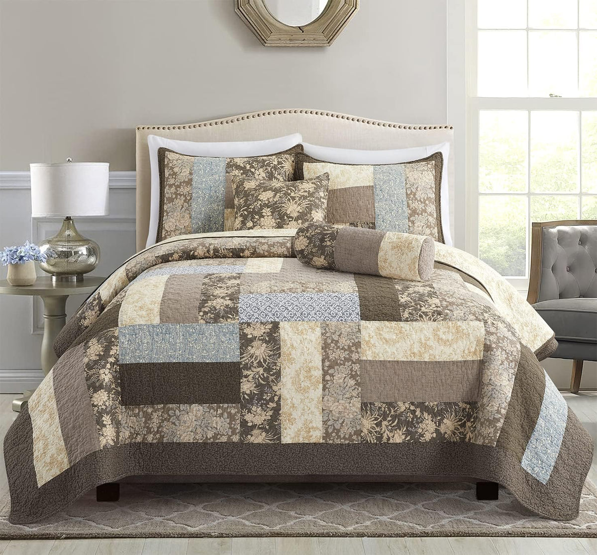 3-Piece 100% Cotton Bohemian Bedding Set, 1 Quilt and 2 Shams (California King) R40011
