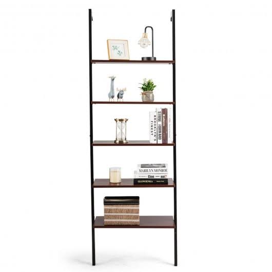 5-Tier Metal Frame Ladder Shelf Brown S727160