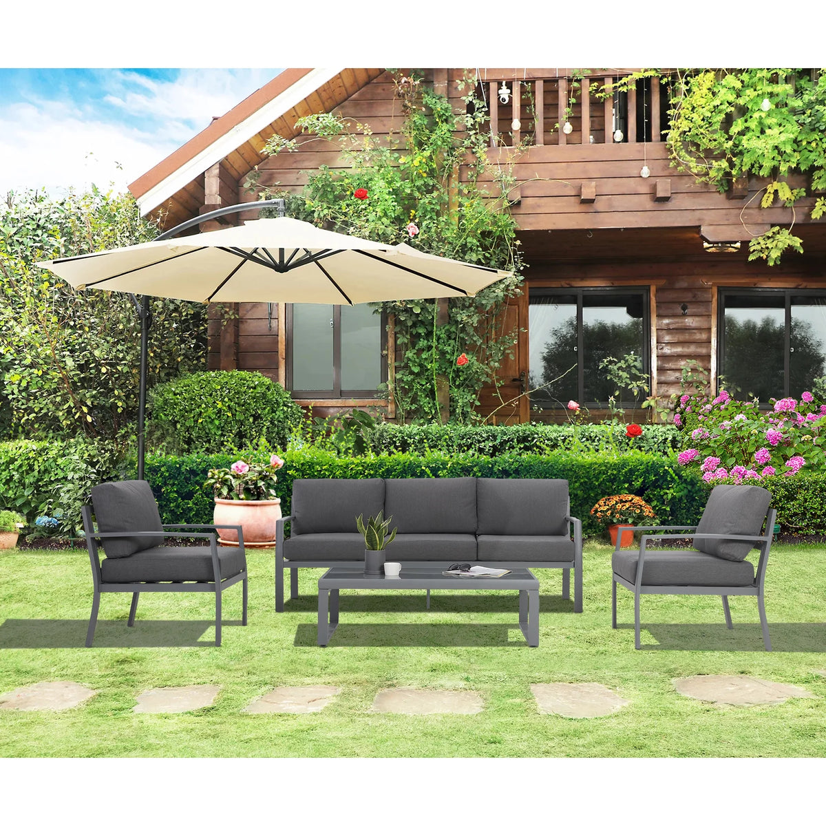 4 Piece Metal Patio Furniture Set with Cushions V230151
