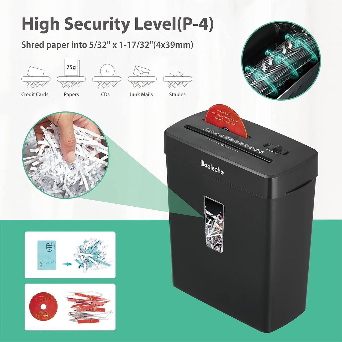 8-Sheet Cross Cut Paper Shredder with 3.43-Gallon Visible Bin, P-4 Security Level M18386