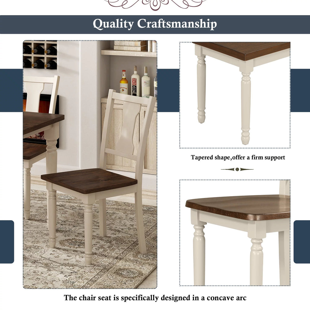 6pc Wooden Dining Set with Table Chairs and Bench T7538