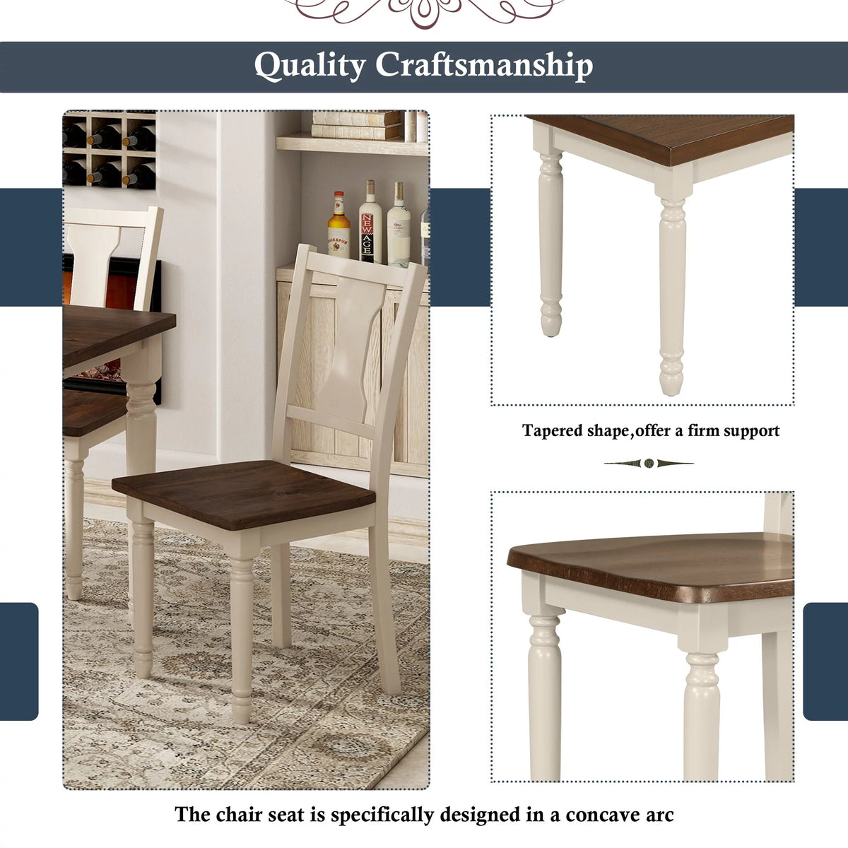 6pc Wooden Dining Set with Table Chairs and Bench T7538