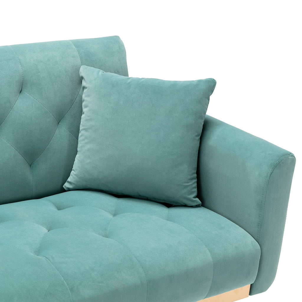 Mint Green Velvet 2-Seater Convertible Sofa Bed R365