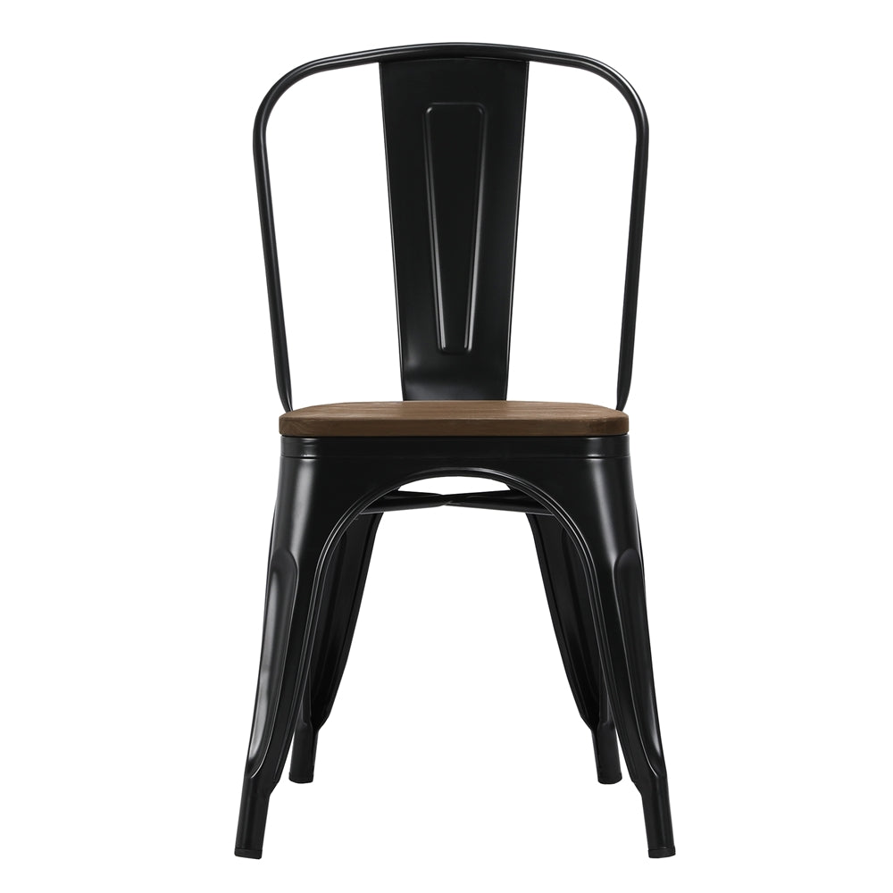 Black Metal Dining Chair with Wood Seat, Set of 4 Y7743