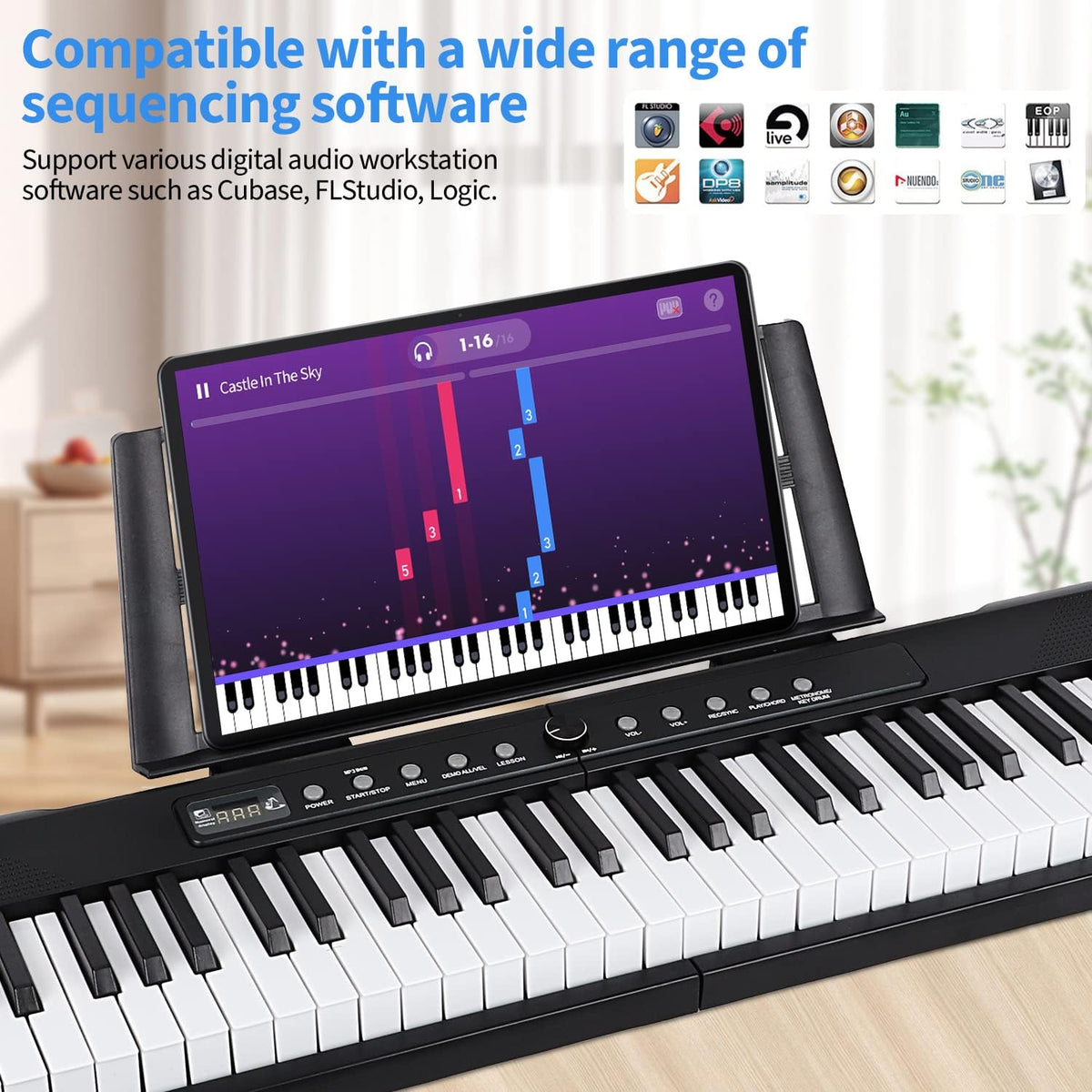 88 Key Semi Weighted Digital Piano with Stand, Sustain Pedal, Headphones, Carrying Case, Power Supply M392464