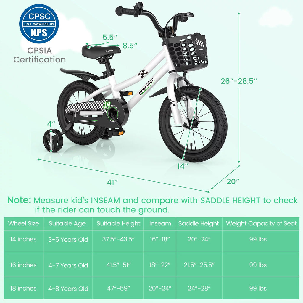 14 Inch Kids Bike with Training Wheels and Basket U572638