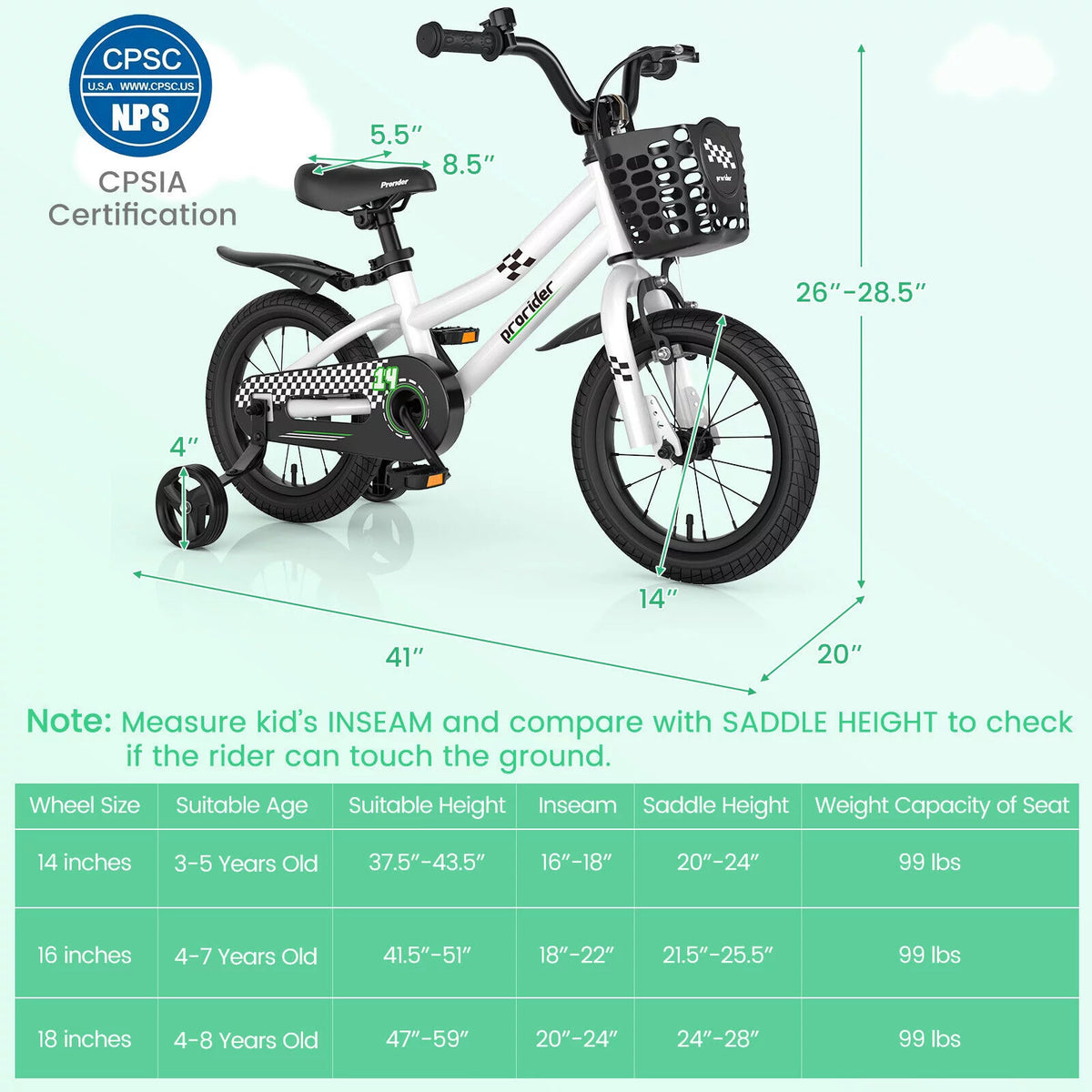 14 Inch Kids Bike with Training Wheels and Basket U572638