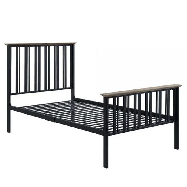 Antique Oak Brown & Black Twin Size Bed with Slatted Metal Frame J407147