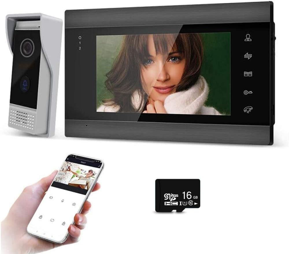 Video Door Phone 7 inch 4 Wired 720P System WiFi Outdoor Camera with 16G TFT Card IR Night Vision Motion Detection Dual-Way M72224
