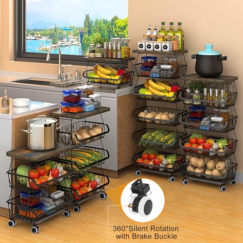 5 Tier Stackable Metal Wire Basket with Wheels Q199