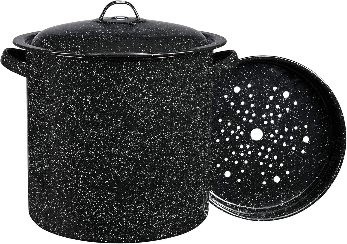 15.5 Qt Enameled Steel Steamer with Lid and Insert D810874