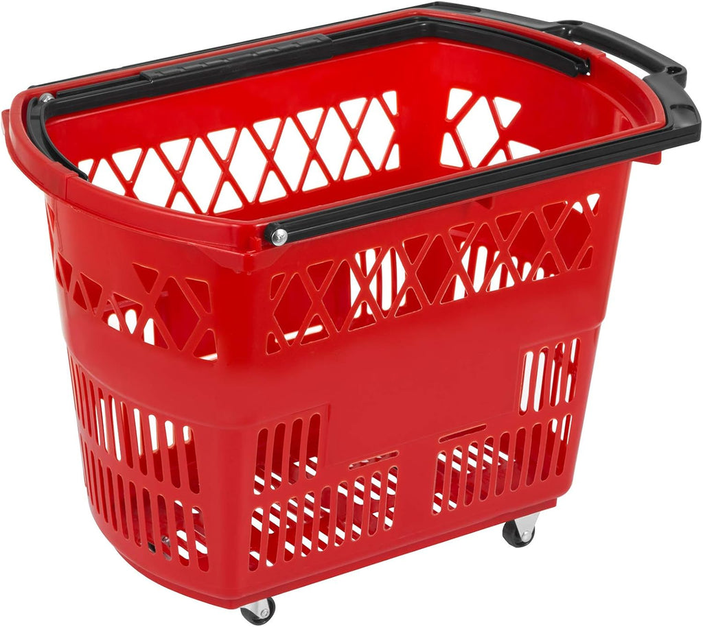 6PCS Red Plastic Rolling Shopping Basket Set with Handles D582249
