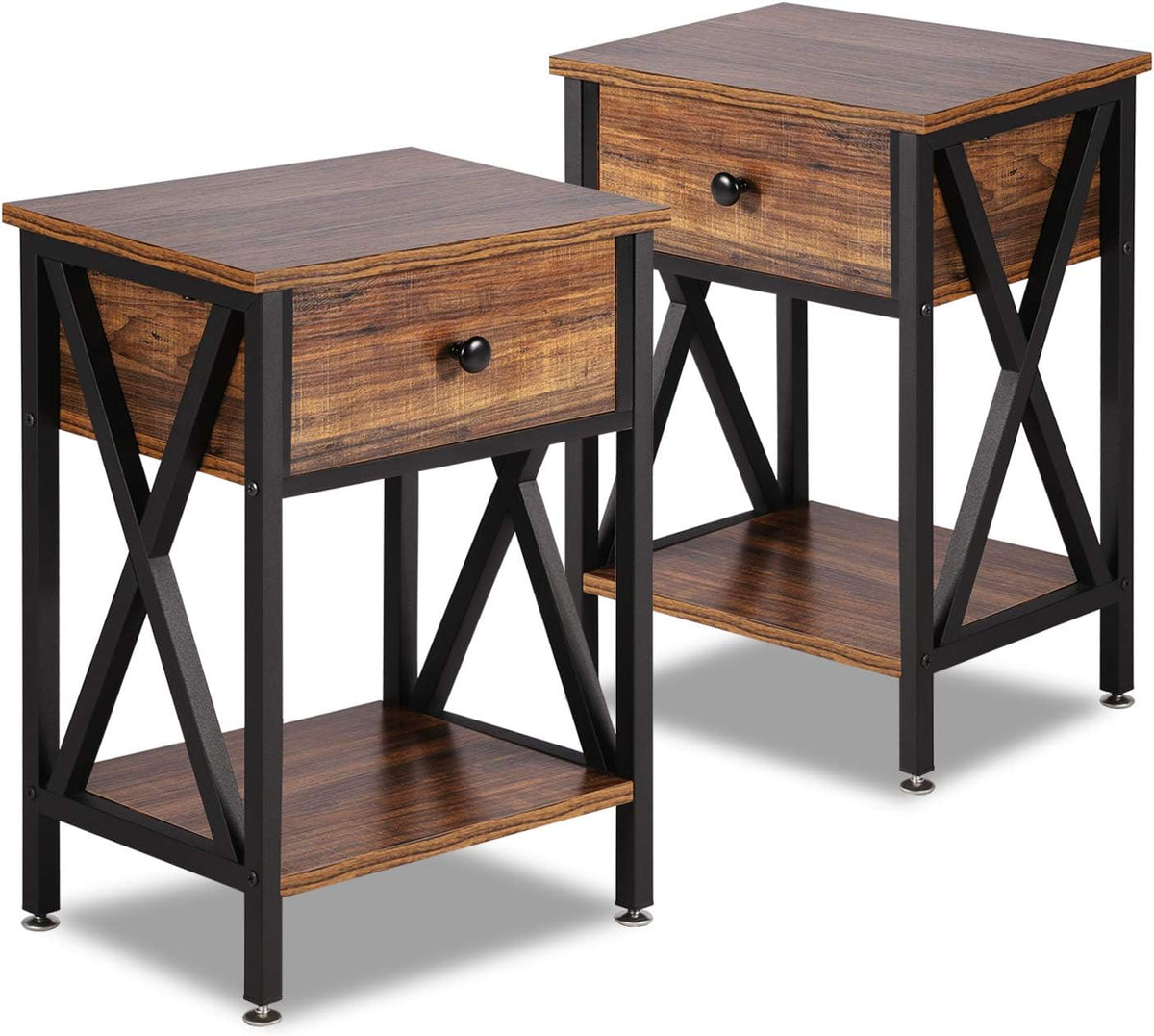 Antique Brown Storage Cabinet Side Table Set of 2 A3441