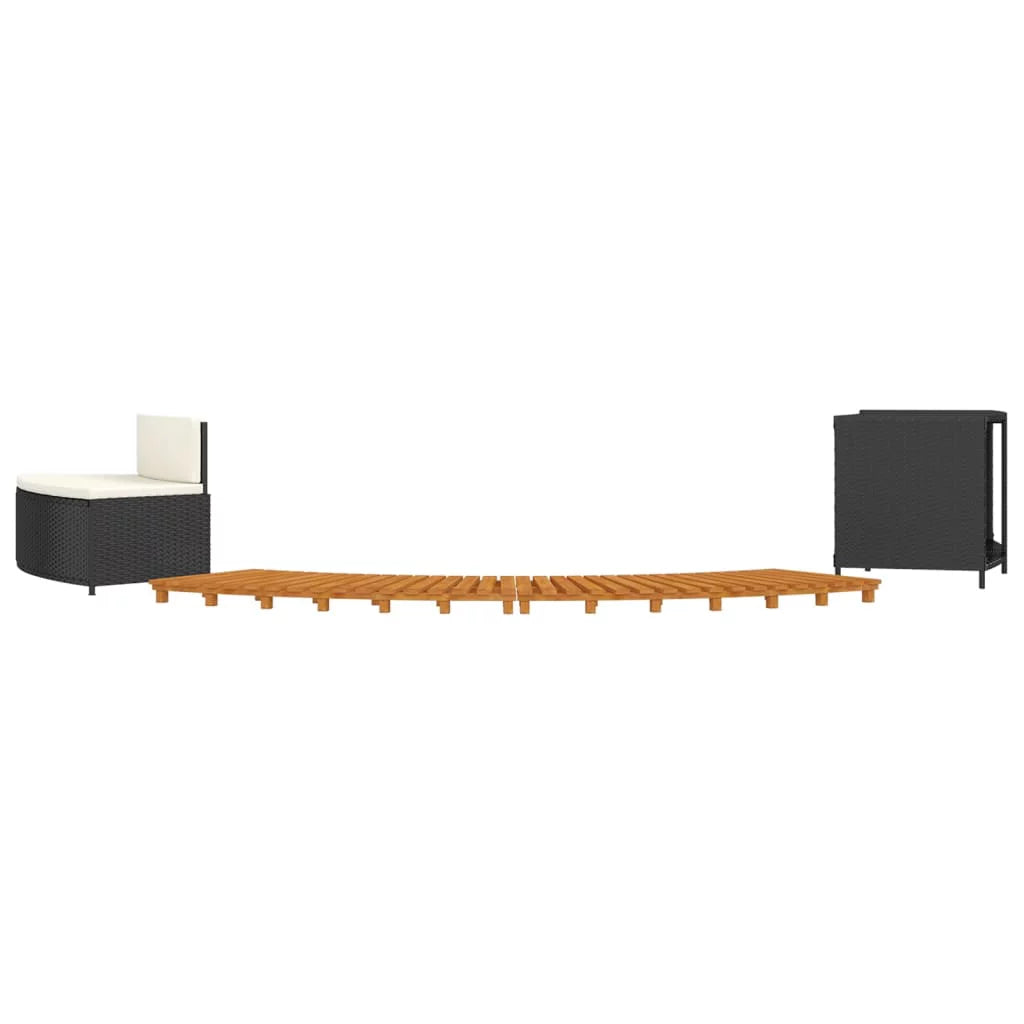 Black Poly Rattan and Solid Wood Acacia Spa Surround D28784