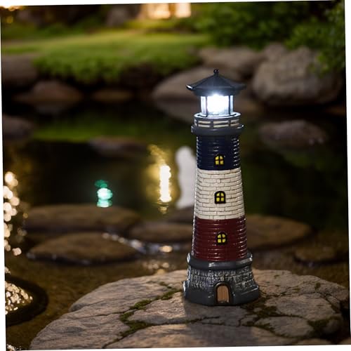 15" Tall Waterproof Resin Lighthouse Solar Light X52351