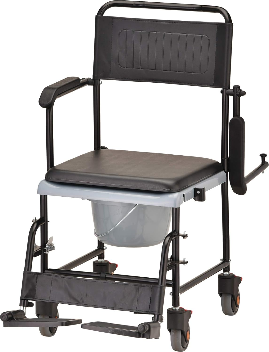 Hammertone Transport Chair Commode with Locking Wheels and Removable Padded Seat B598707