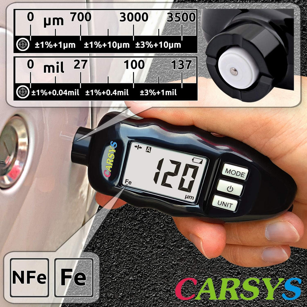 Coating Thickness Gauge Paint Meter, Range 0-137 mils, Ferrous, Non-Ferrous, LCD with Backlight, Precision Probe Y621934