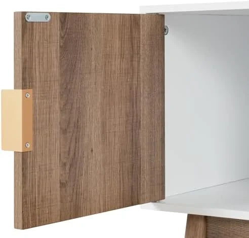 Media Console Cabinet or TV Stand with Doors in Natural Reclaimed Herringbone Wood Pattern and Metal M486081