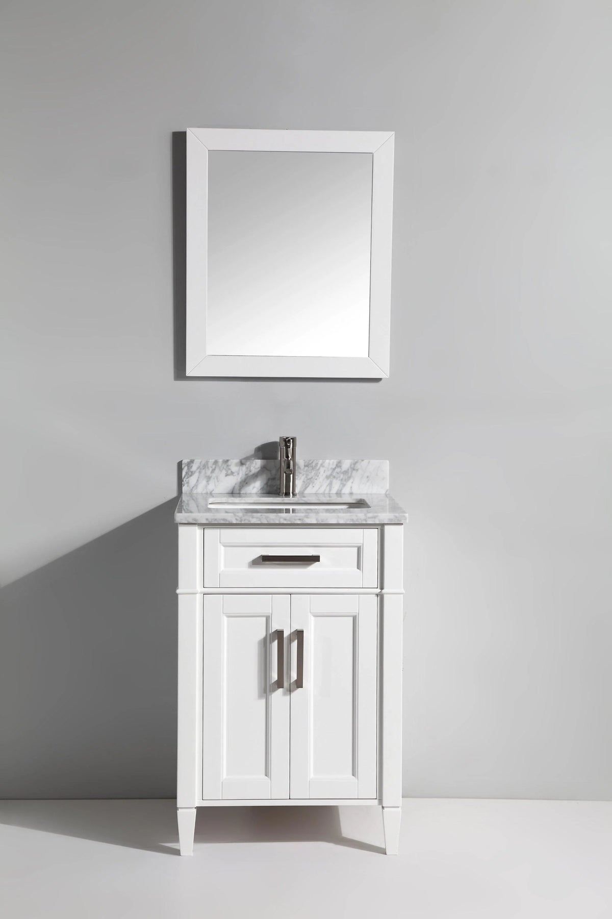 24 in. Single Sink Vanity in Carrara Marble & Mirror - White N87397