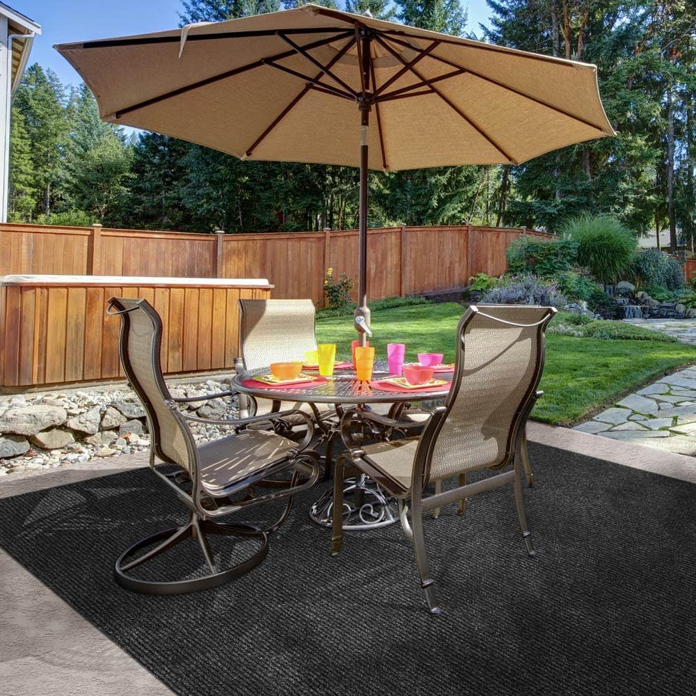 Heavy-Duty Ribbed Indoor Outdoor Carpet with Rubber Marine Backing Charcoal Black 6 Feet X 15 Feet J4242