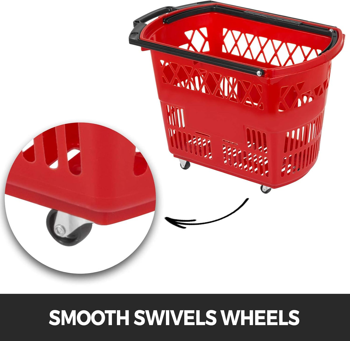 6PCS Red Plastic Rolling Shopping Basket Set with Handles D582249