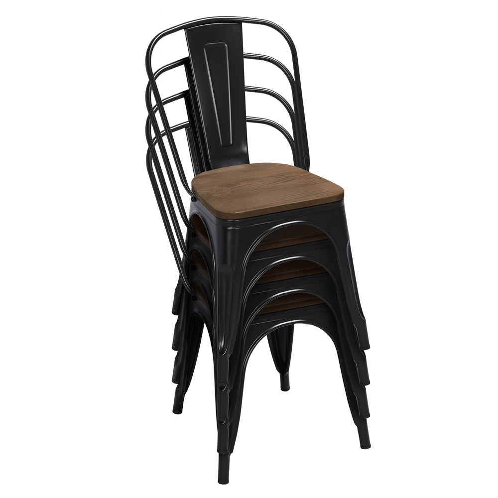 Black Metal Dining Chair with Wood Seat, Set of 4 Y7743
