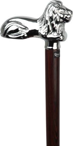 Chrome Lion Handle Walking Cane with Wenge Wood Shaft Q34041